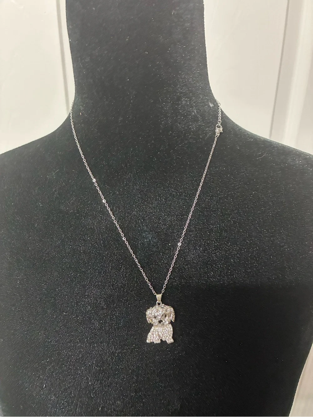 Silver Dog Pendant Necklace - Sparkling Puppy Charm